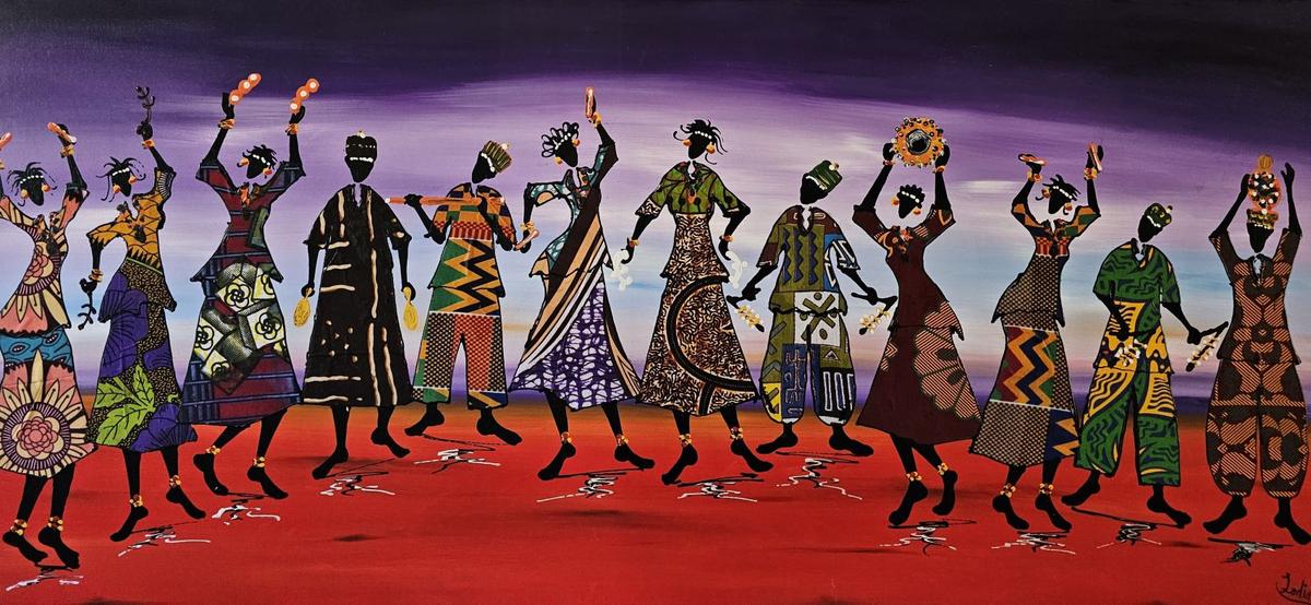 Personages dansende mensen op paars