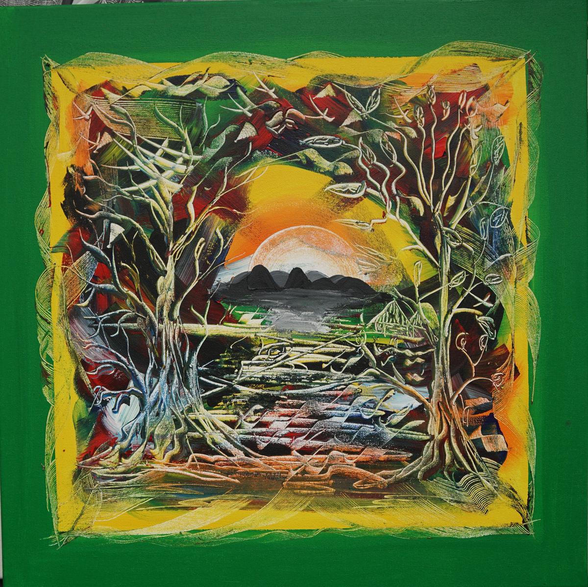 Baobab silhouet geel