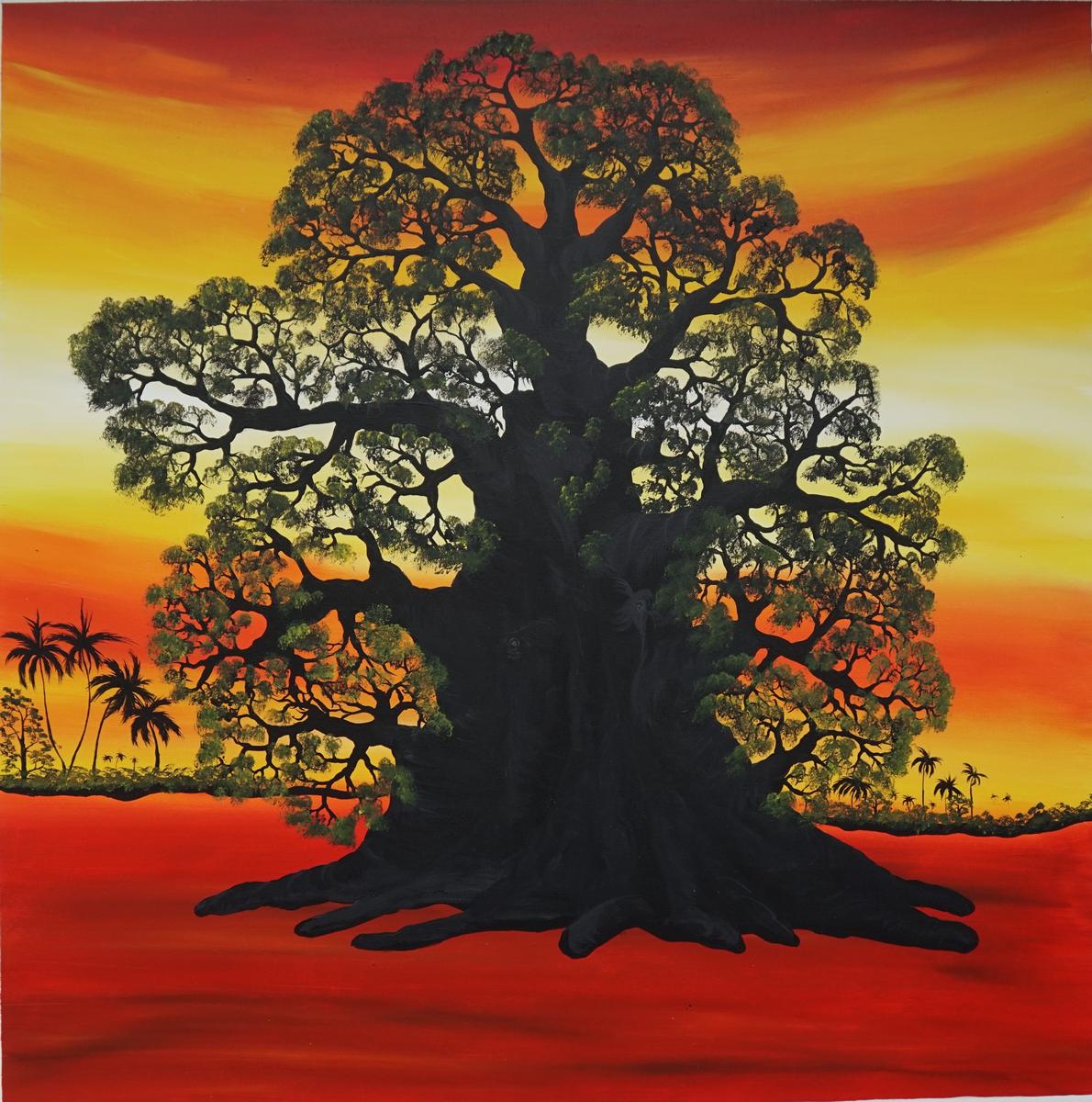 Baobab silhouet roodzwart